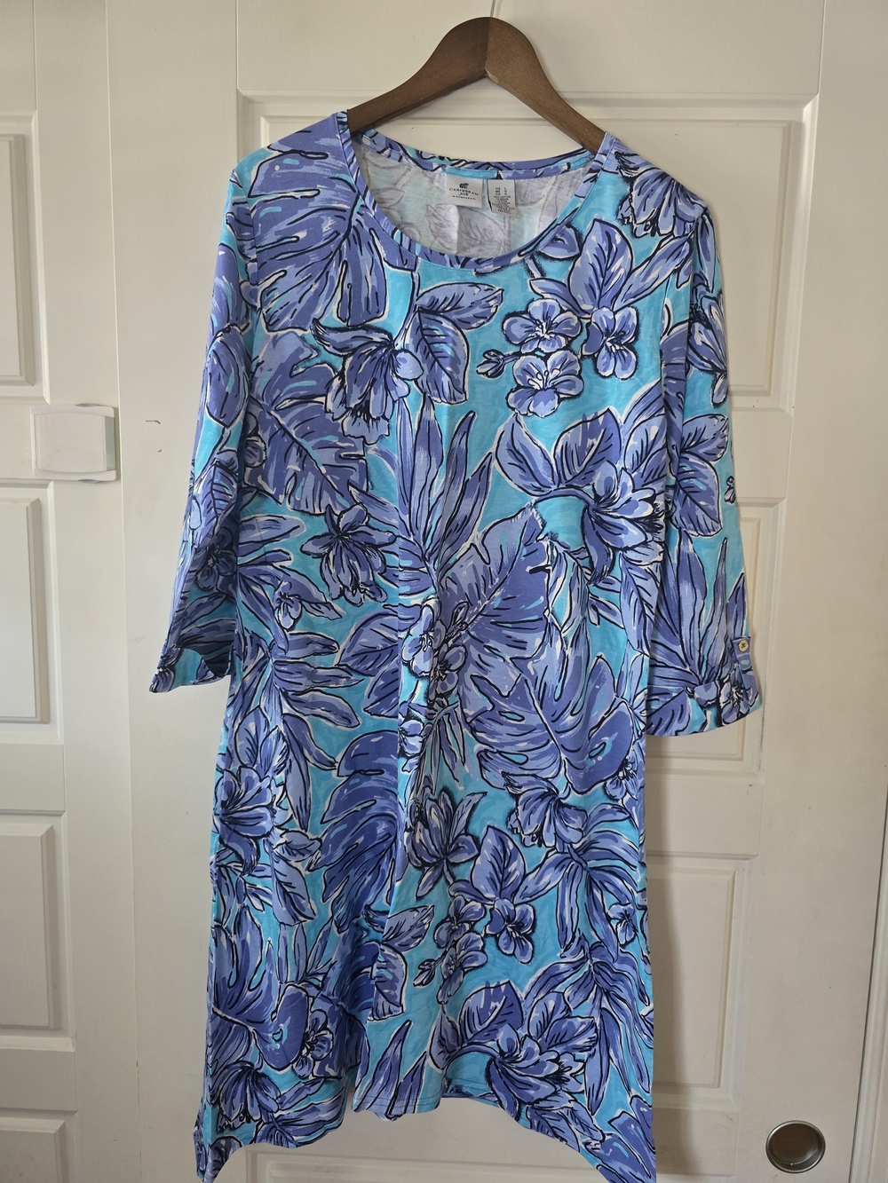 Caribbean Joe Blue and Aqua Tropical Print Tunic